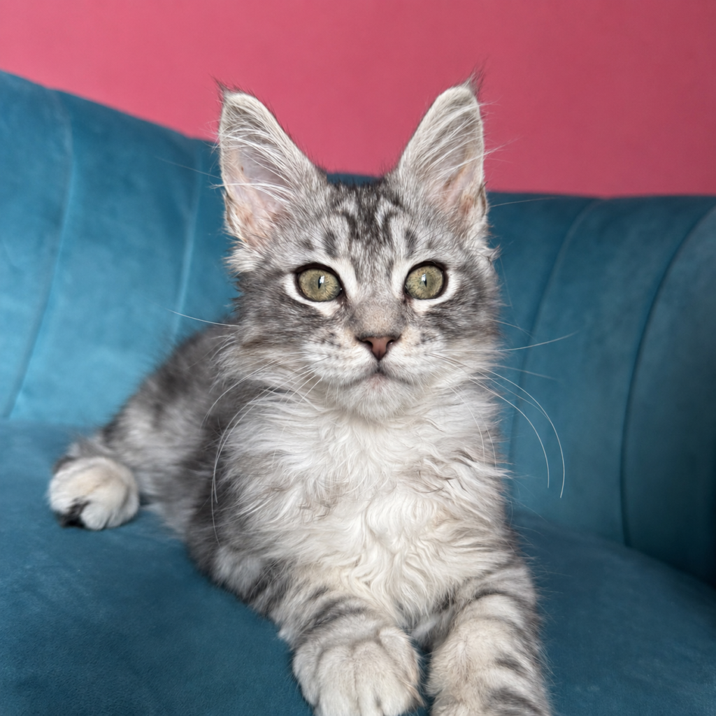 Magnus, a Silver Maine Coon kitten
